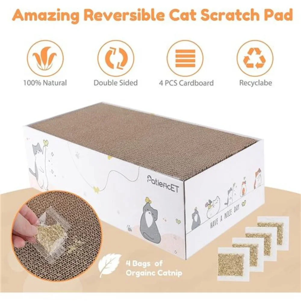4 Pack Cat Scratch Pad with Box, Cardboard Cat Scratcher for Indoor Cats